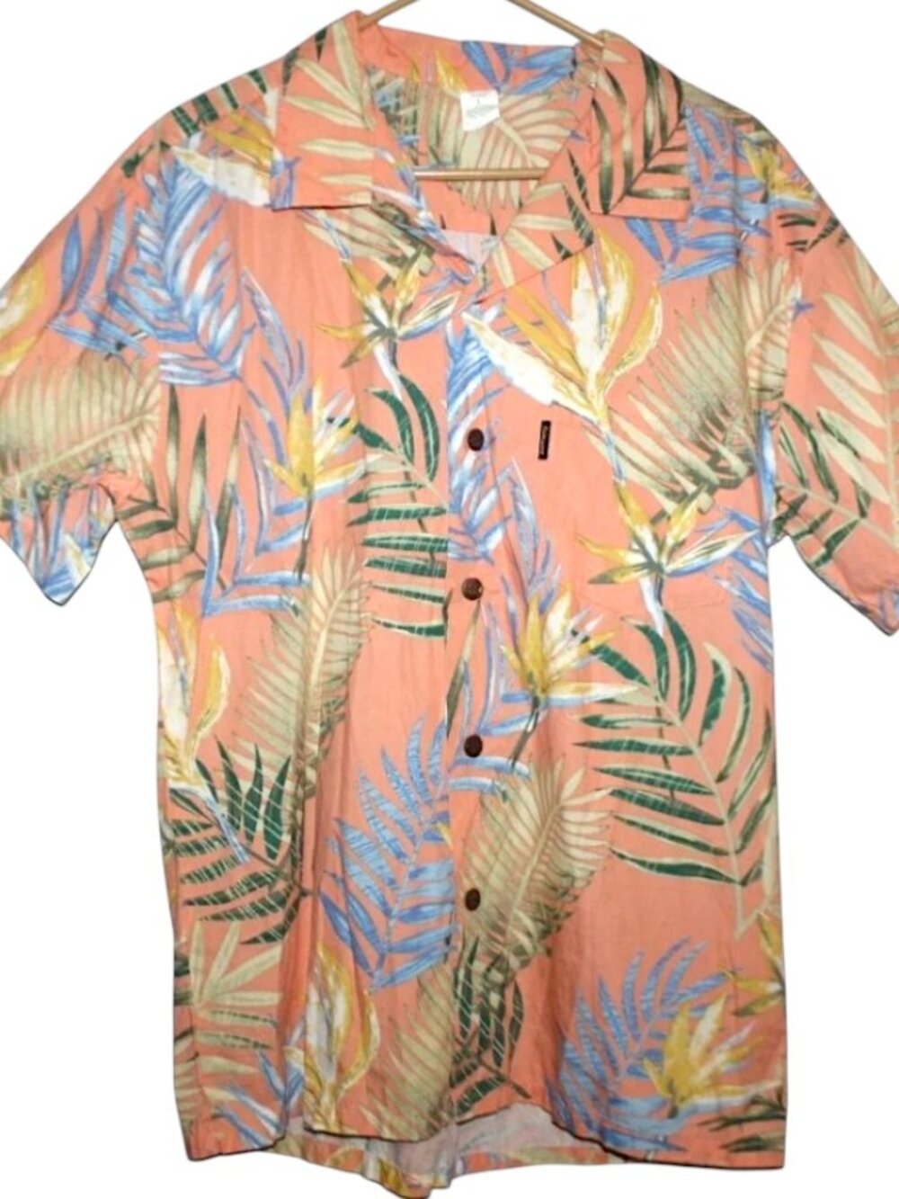 PALMWAVE Hawaiian Shirt Men's Large Cotton Button Down Palm Leaf Streetwear